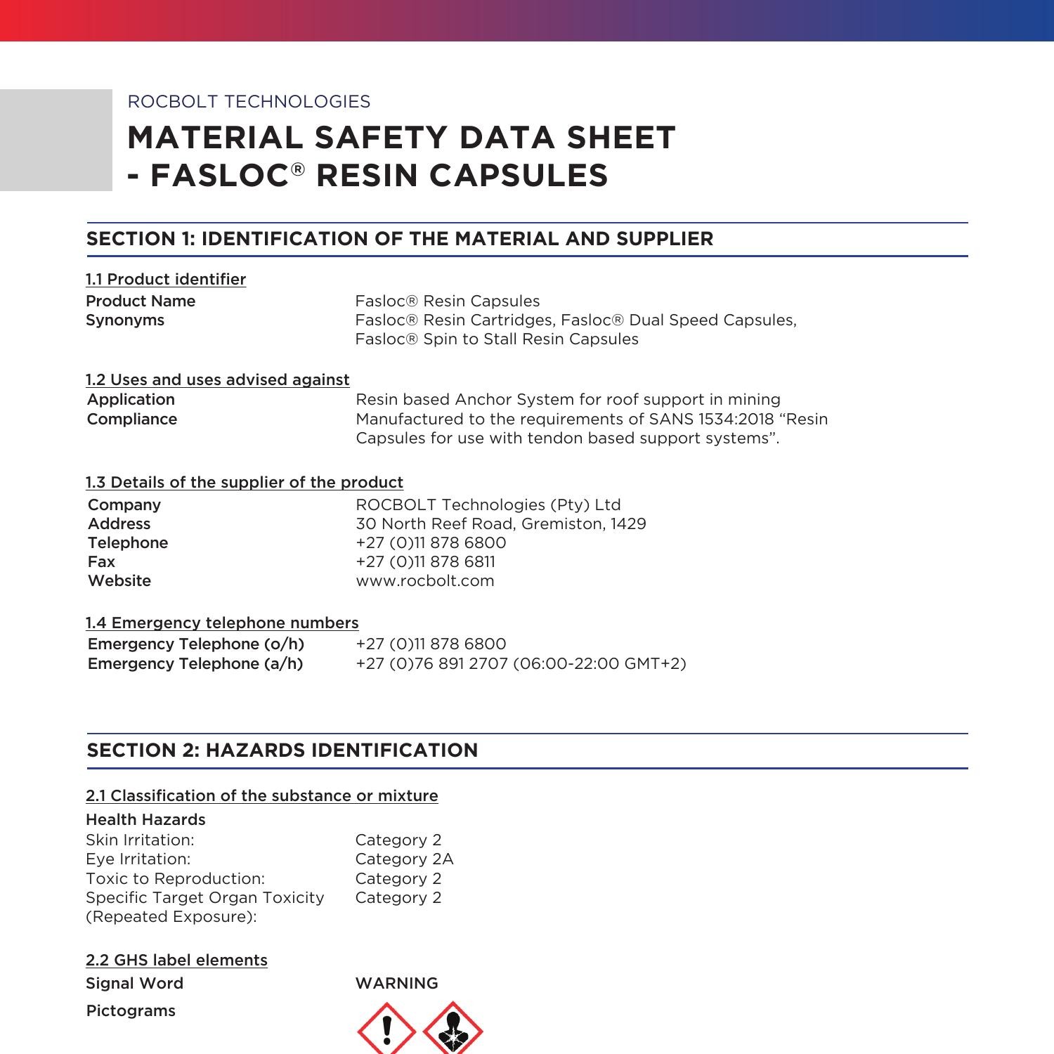 Fasloc Resin - MSDS - As per Website - Feb 2020.pdf | DocDroid